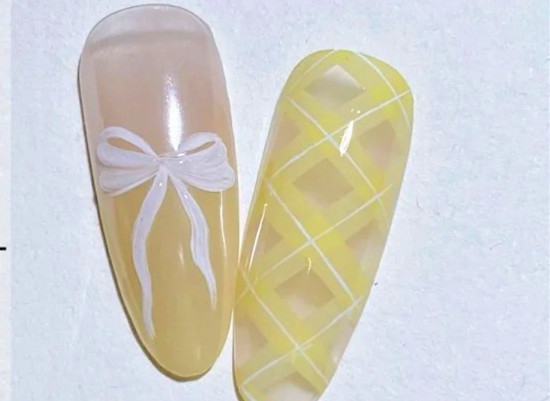 格紋蝴蝶結(jié)美甲教程，南寧美甲進(jìn)修整理