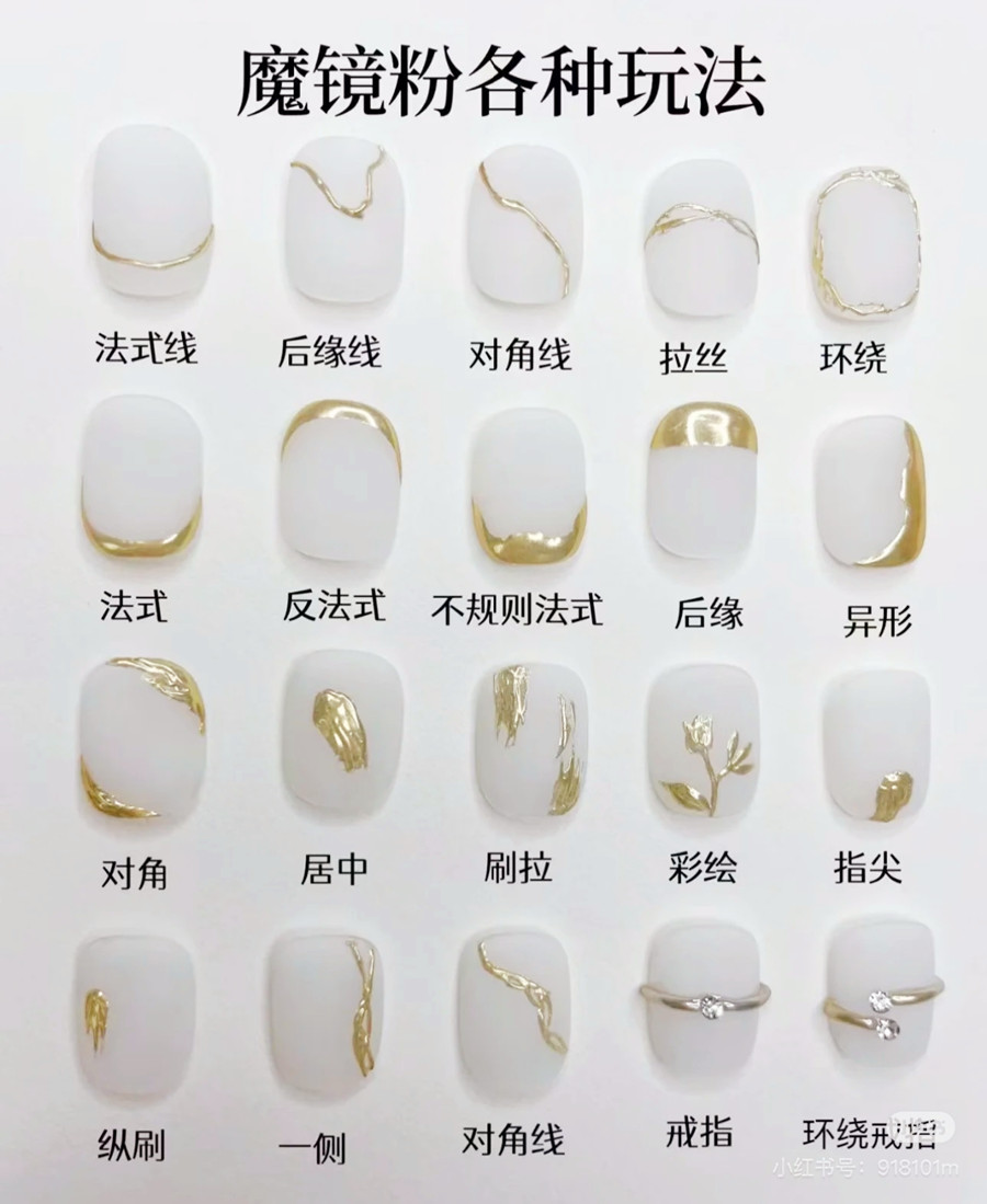 繪制不同魔鏡粉美甲的教程，廣西美甲師教學