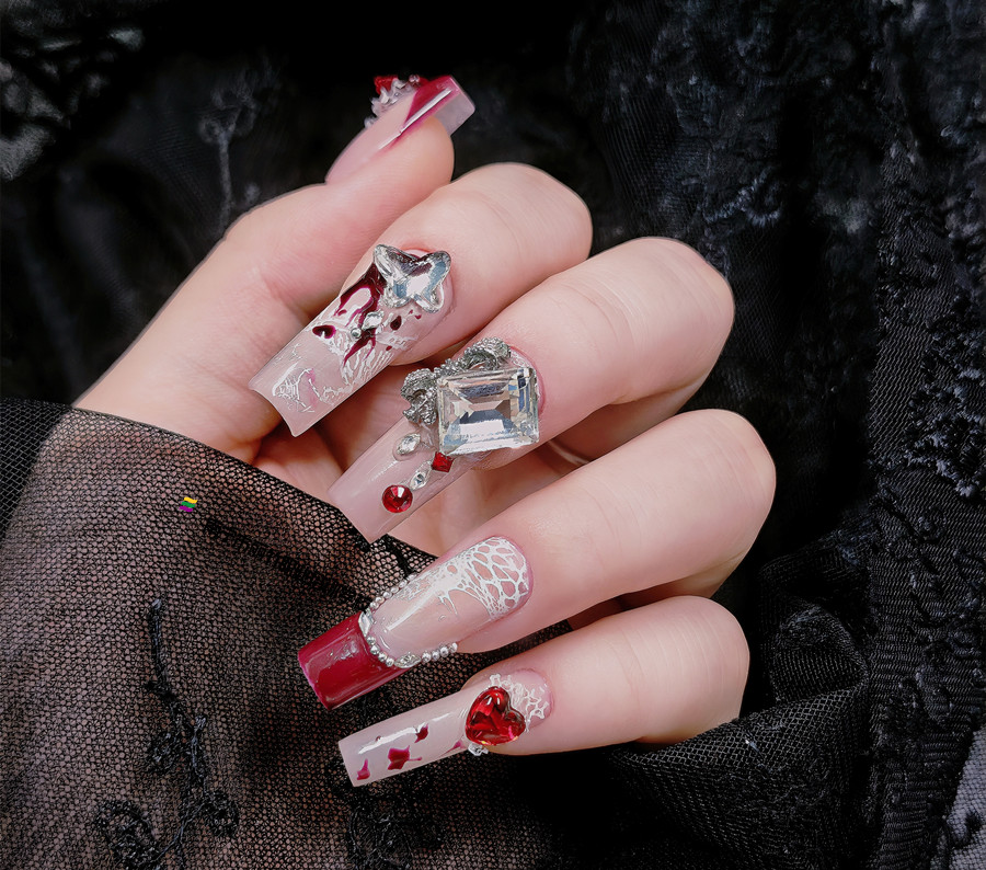 紅色蕾絲新年美甲，美甲從零開始學(xué)