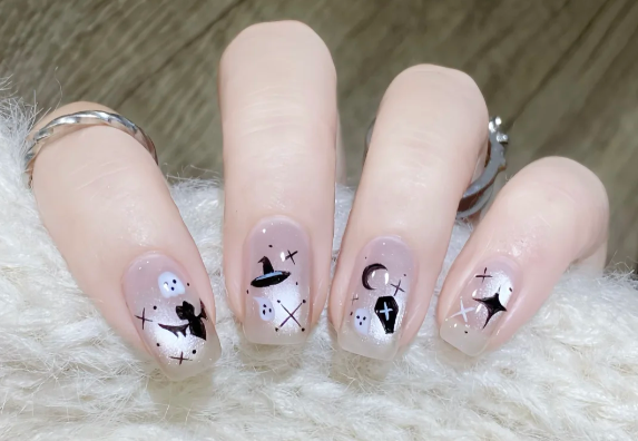 貓眼萬(wàn)圣節(jié)美甲教程，廣西美甲師教學(xué)